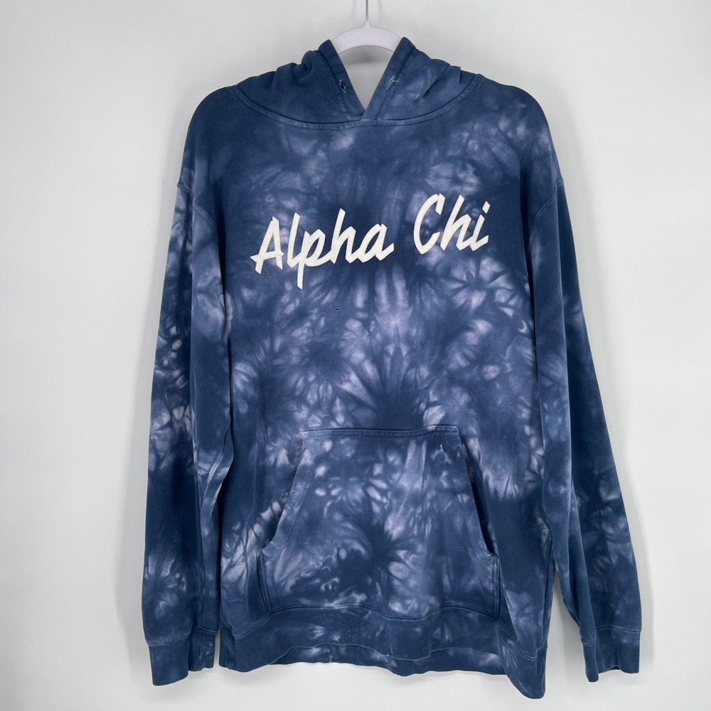 Alpha Chi Sorority Hoodie Womens Large Blue White Tie Dye Independent Trading Co
